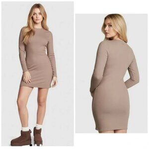 NWT Victorias Secret PINK mock neck dress long sleeve bodycon mini cotton S